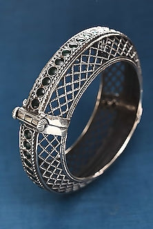 Silver Finish Tribal Bangle In Sterling Silver
