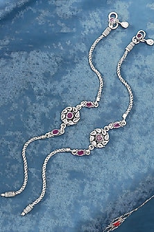 Silver Finish Synthetic Stone Anklets In Sterling Silver