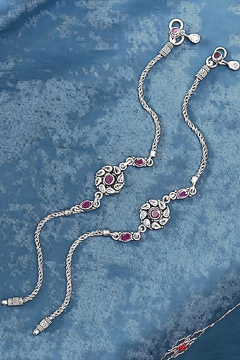 Silver Finish Synthetic Stone Anklets In Sterling Silver