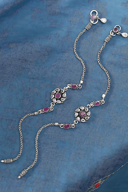 Silver Finish Synthetic Stone Anklets In Sterling Silver