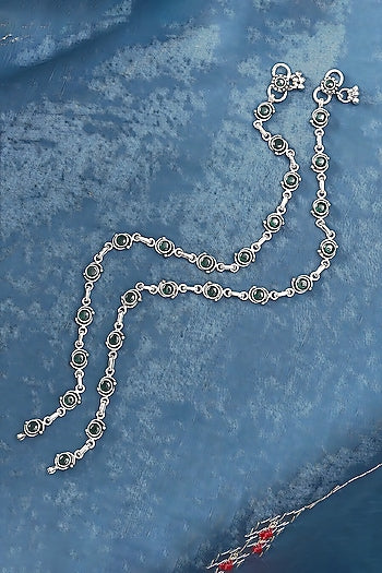 Silver Finish Synthetic Stone Anklets In Sterling Silver