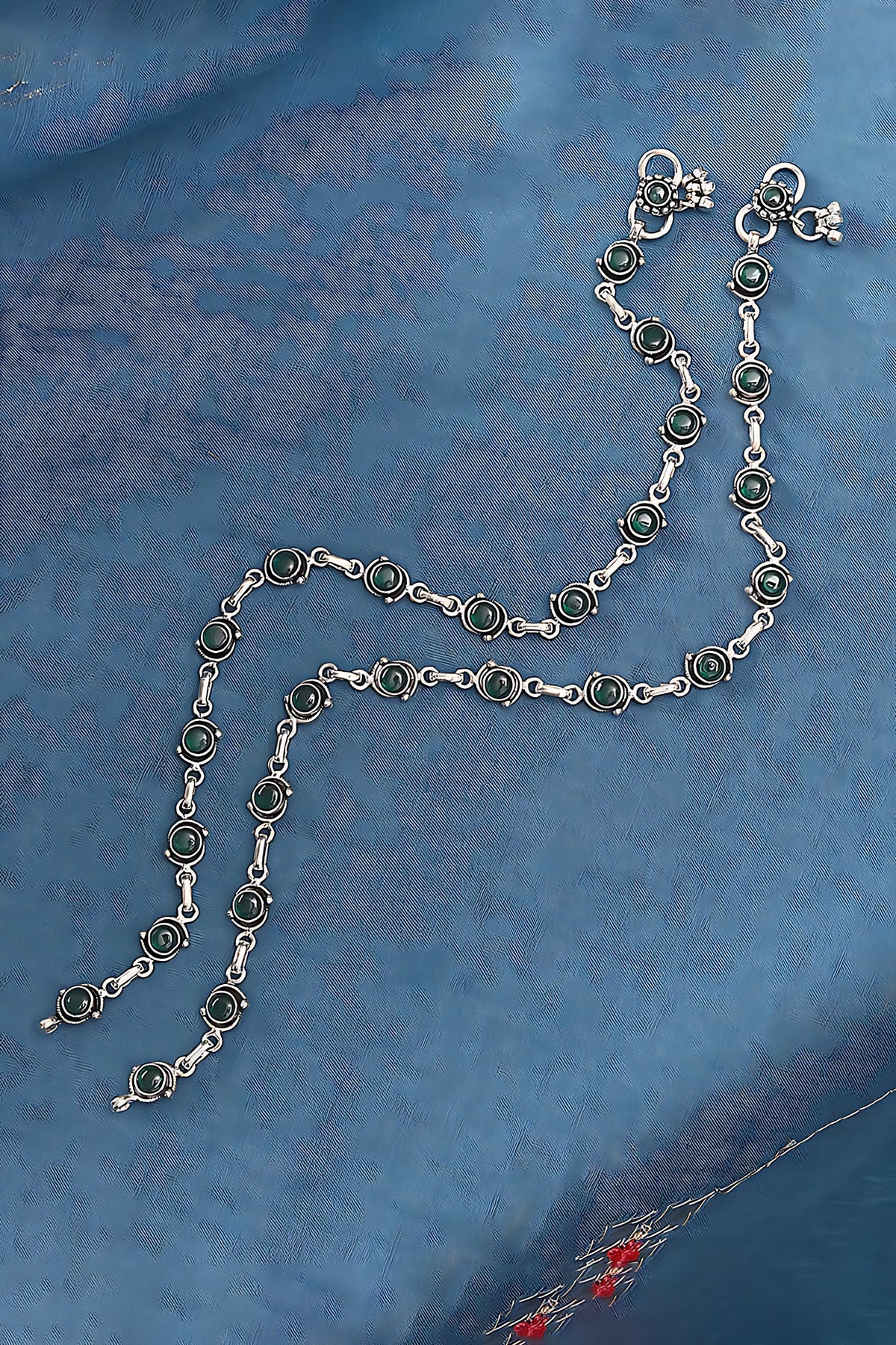 Silver Finish Synthetic Stone Anklets In Sterling Silver