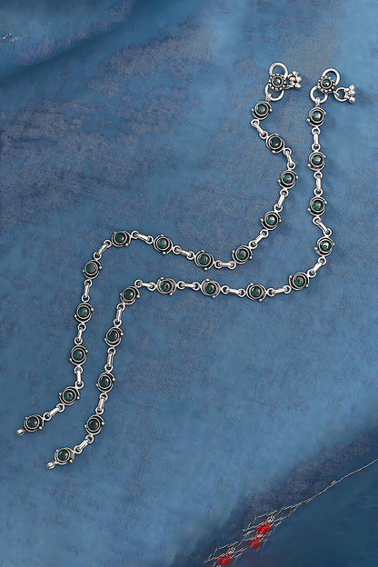 Silver Finish Synthetic Stone Anklets In Sterling Silver