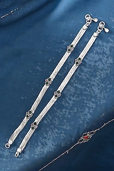 Silver Finish Synthetic Stone Anklets In Sterling Silver