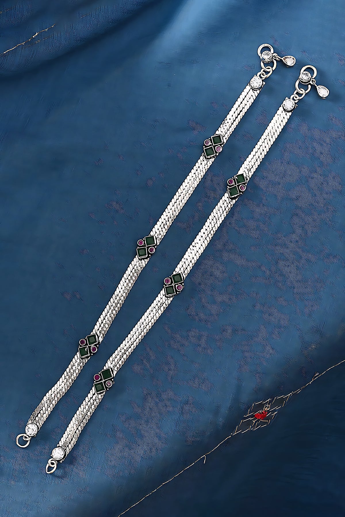 Silver Finish Synthetic Stone Anklets In Sterling Silver