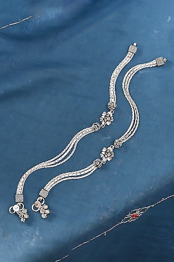 Silver Finish Synthetic Stone Anklets In Sterling Silver