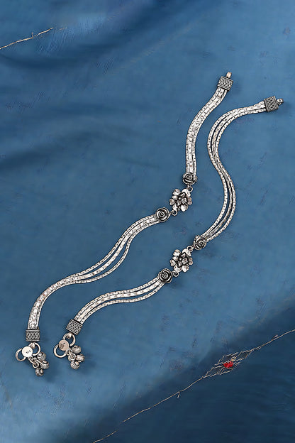 Silver Finish Synthetic Stone Anklets In Sterling Silver