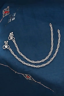 Silver Finish Synthetic Stone Anklets In Sterling Silver