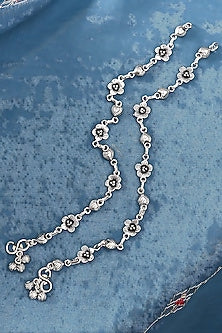 Silver Finish Synthetic Stone Anklets In Sterling Silver