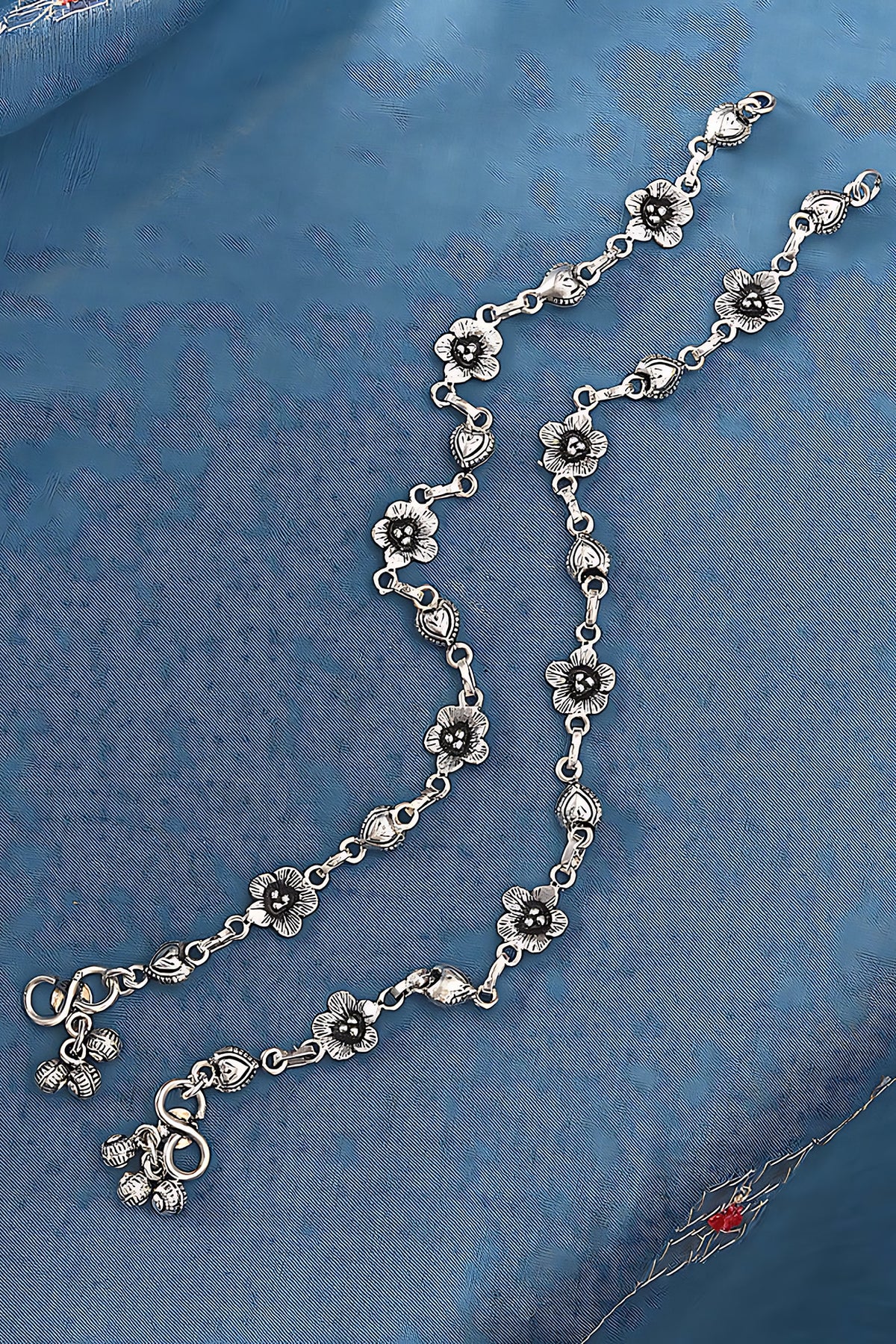 Silver Finish Synthetic Stone Anklets In Sterling Silver