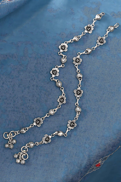 Silver Finish Synthetic Stone Anklets In Sterling Silver