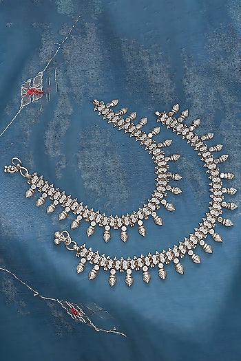 Silver Finish Synthetic Stone Anklets In Sterling Silver