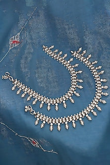 Silver Finish Synthetic Stone Anklets In Sterling Silver