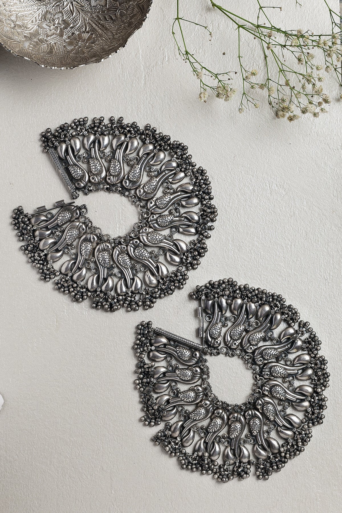 White Finish Peacock Anklets In Sterling Silver