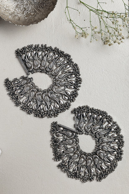White Finish Peacock Anklets In Sterling Silver
