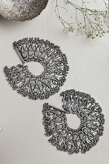 White Finish Peacock Anklets In Sterling Silver