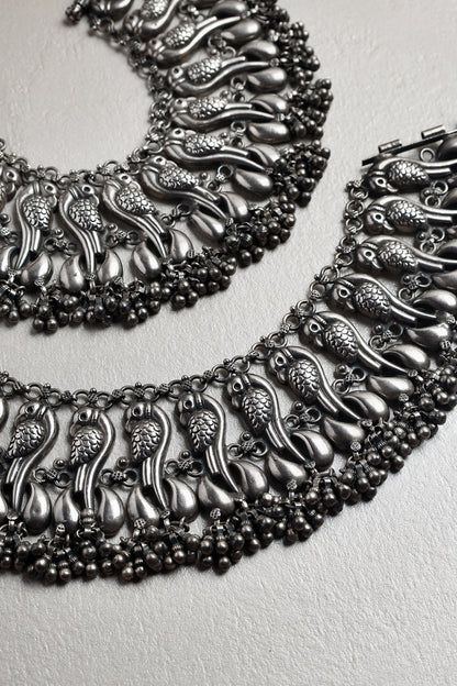 White Finish Peacock Anklets In Sterling Silver