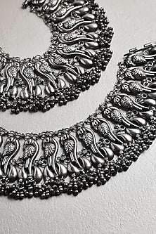 White Finish Peacock Anklets In Sterling Silver