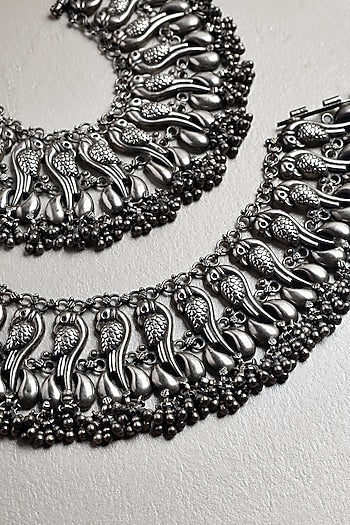 White Finish Peacock Anklets In Sterling Silver