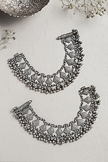 White Finish Paisley Anklets In Sterling Silver