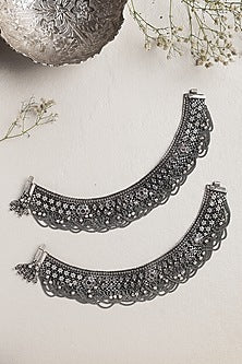 White Finish CZ Stone Anklets In Sterling Silver