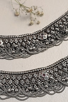 White Finish CZ Stone Anklets In Sterling Silver