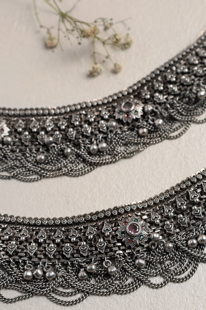 White Finish CZ Stone Anklets In Sterling Silver
