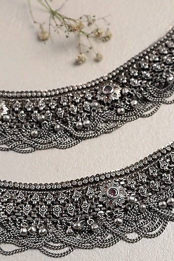 White Finish CZ Stone Anklets In Sterling Silver