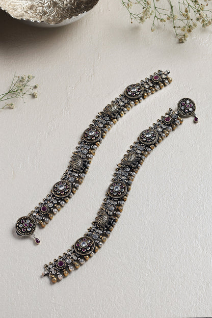 Two-Tone Finish CZ Stone Anklets In Sterling Silver