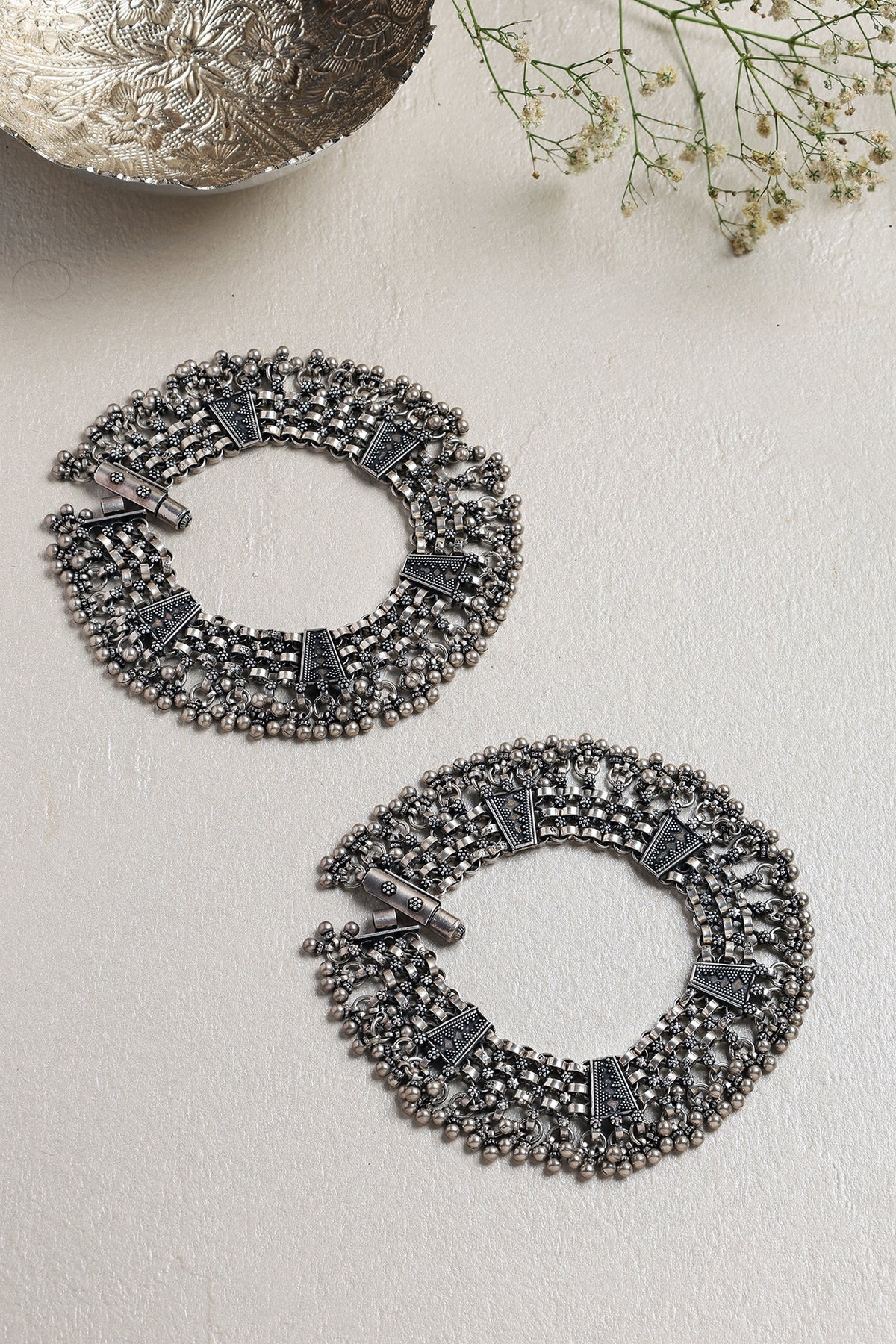 White Finish Ghungroo Anklets In Sterling Silver
