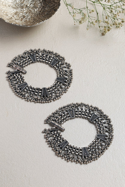 White Finish Ghungroo Anklets In Sterling Silver