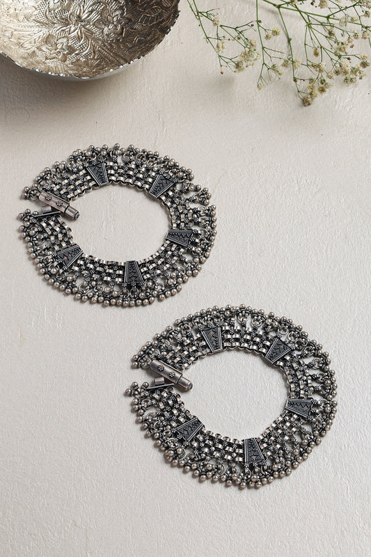 White Finish Ghungroo Anklets In Sterling Silver