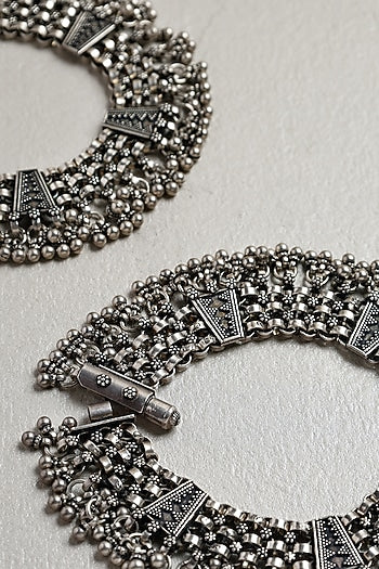 White Finish Ghungroo Anklets In Sterling Silver