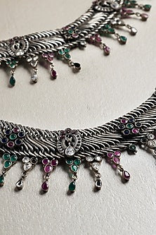 White Finish Ruby Onyx Anklets In Sterling Silver