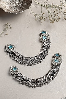 White Finish Blue Topaz Stone Anklets In Sterling Silver