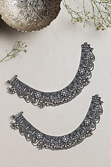 White Finish CZ Stone Anklets In Sterling Silver