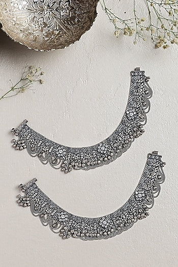 White Finish CZ Stone Anklets In Sterling Silver