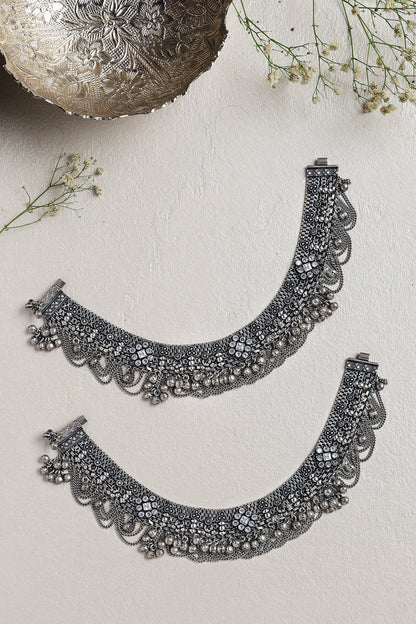 White Finish CZ Stone Anklets In Sterling Silver