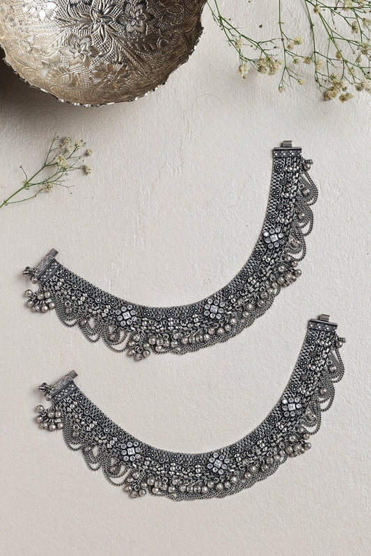 White Finish CZ Stone Anklets In Sterling Silver