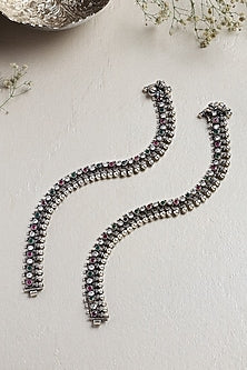 White Finish Ruby & CZ Stone Anklets In Sterling Silver