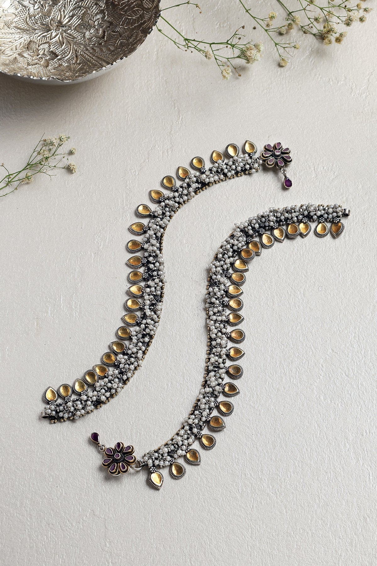 Two-Tone Finish Anklets In Sterling Silver