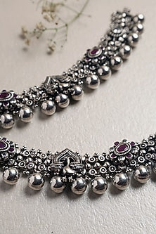 White Finish Ruby Onyx & CZ Stone Anklets In Sterling Silver