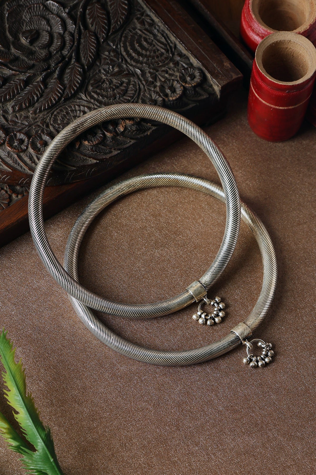White Finish Ghungroo Leg Kada In Sterling Silver