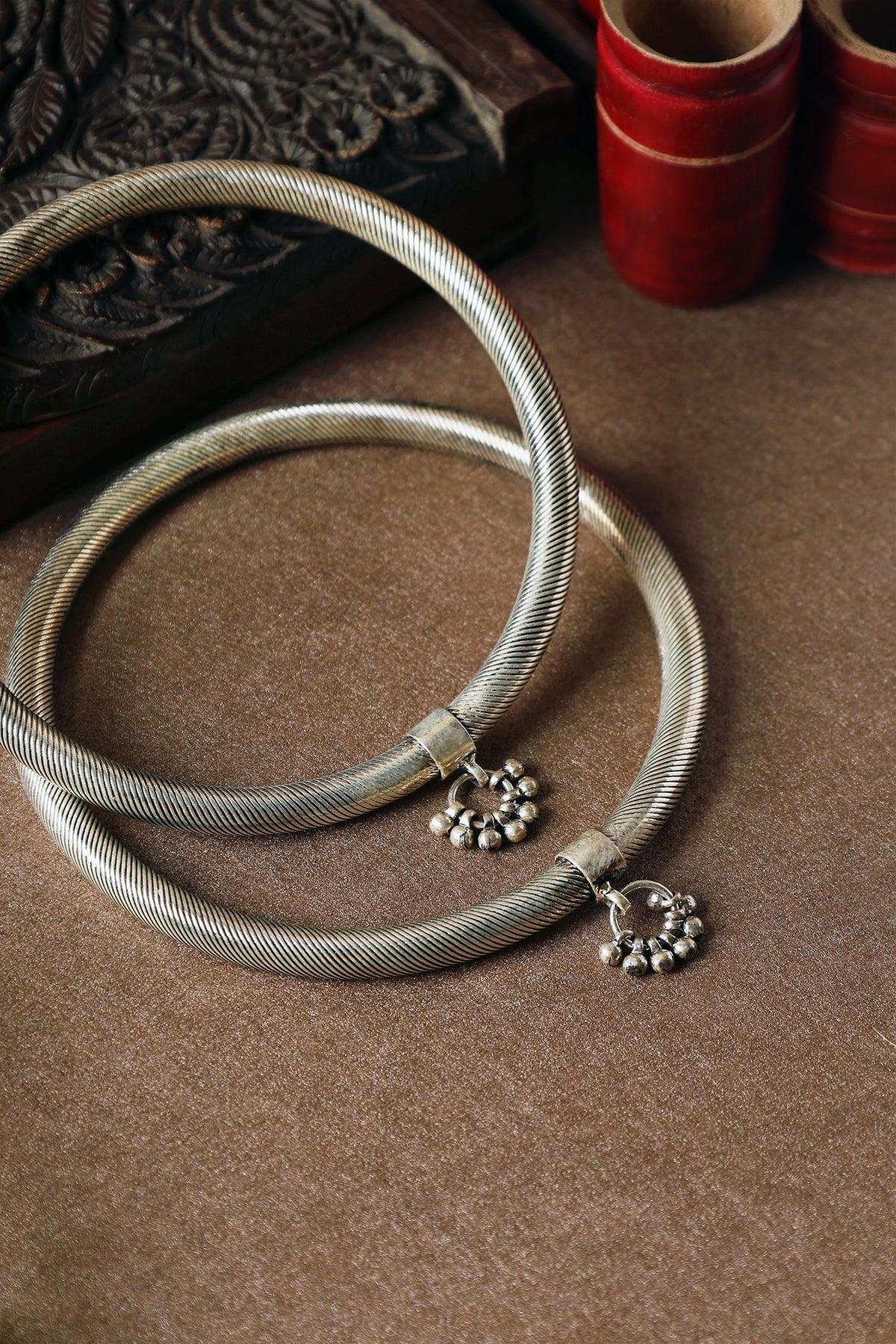 White Finish Ghungroo Leg Kada In Sterling Silver