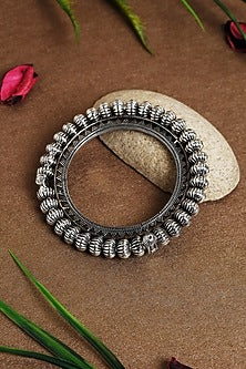 White Finish Turquoise Stone Temple Kada In Sterling Silver