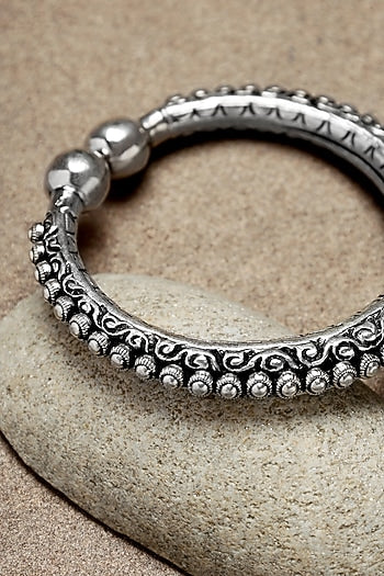White Finish Chitai Temple Kada In Sterling Silver