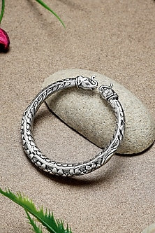 White Finish Baroque Ball Temple Kada In Sterling Silver