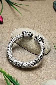 White Finish Chitai Temple Floral Cuff In Sterling Silver