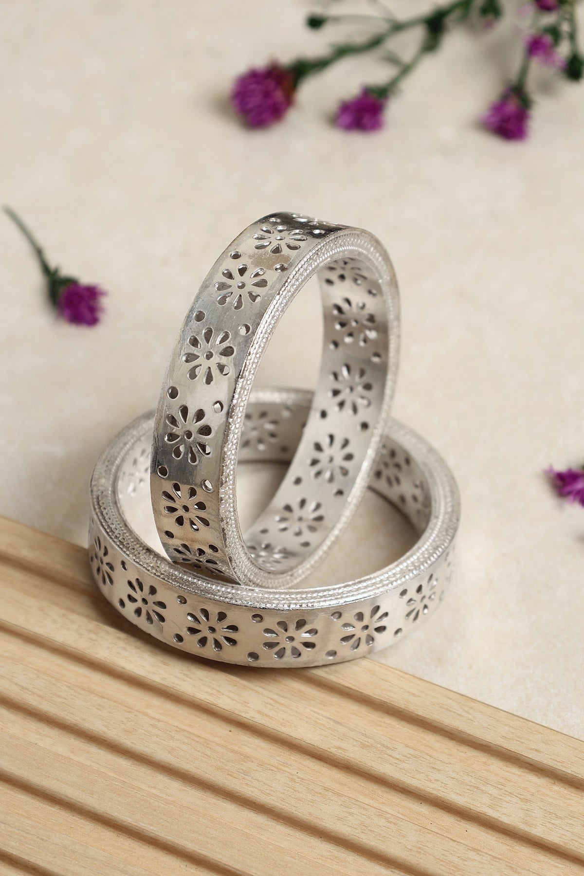 White Finish Chitai Dragon Temple Kada In Sterling Silver