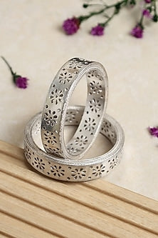 White Finish Chitai Dragon Temple Kada In Sterling Silver